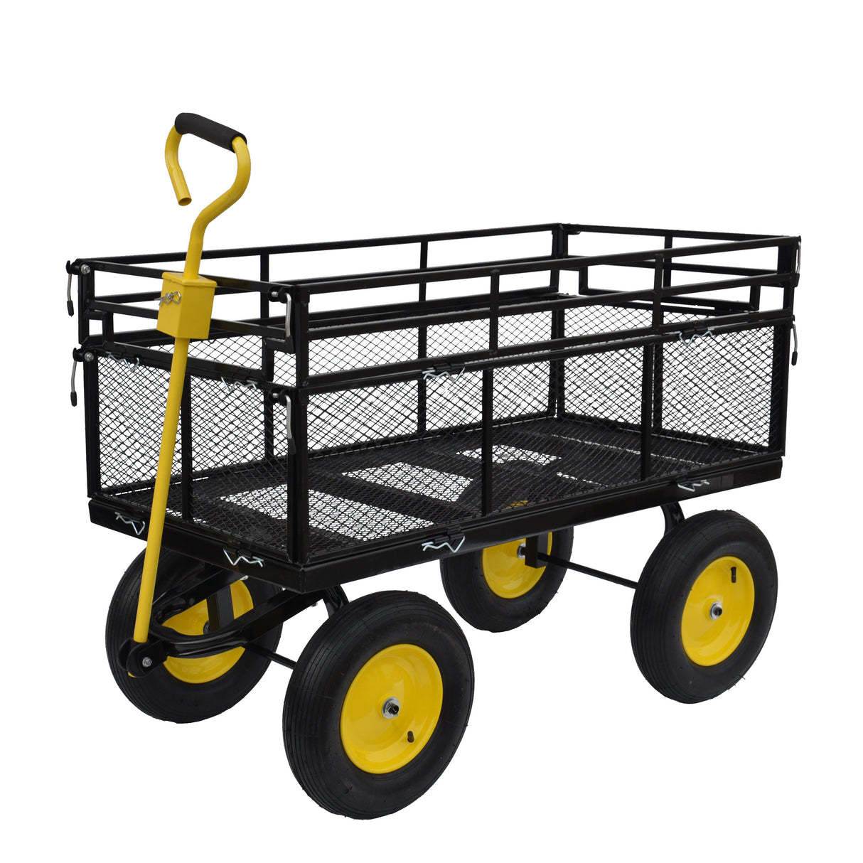 Grand chariot de jardin, camions de transport de bois de chauffage, capacité de 1100 lb, acier jaune noir