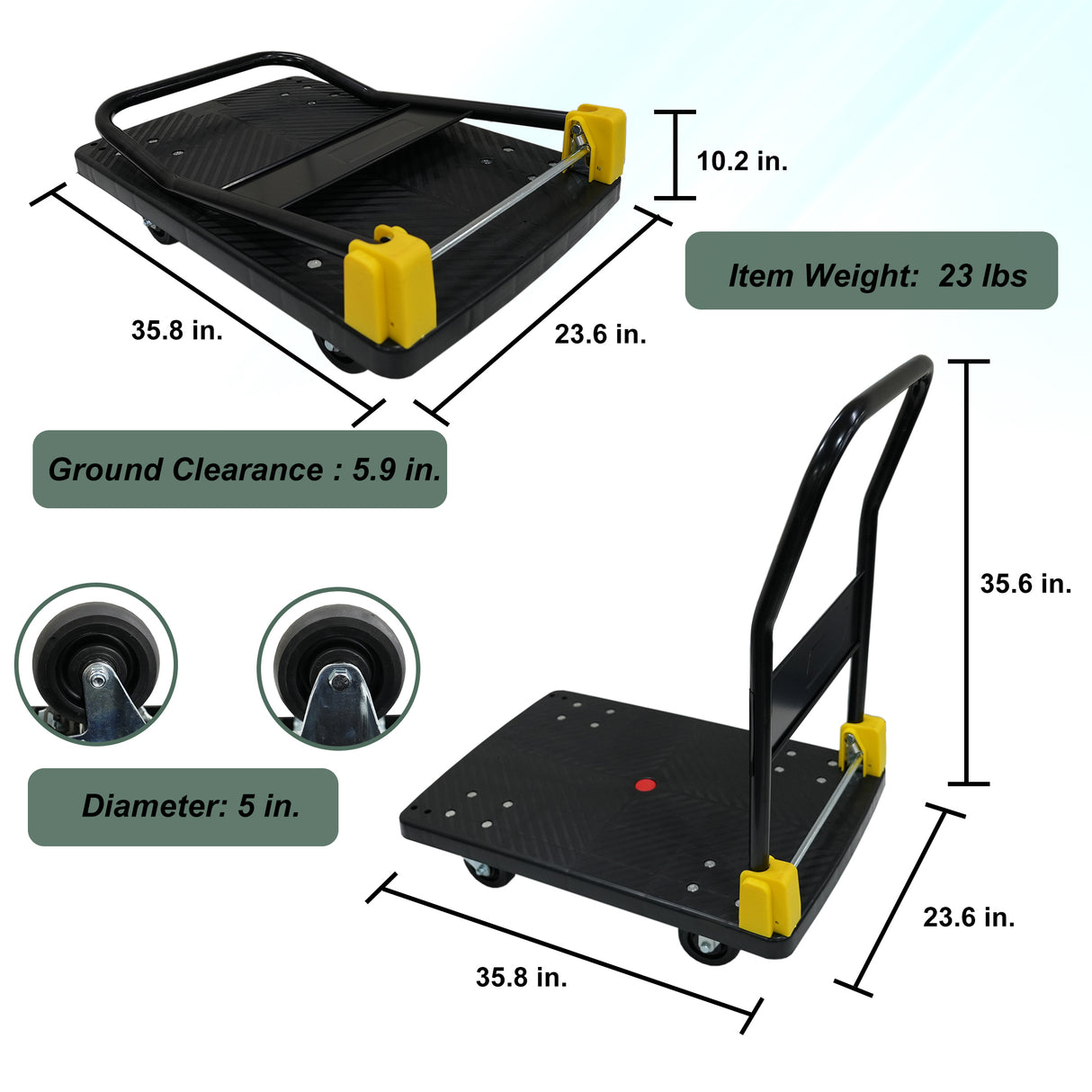 Opvouwbare platform-duwsteekwagenwagen 880 lbs. Gewichtscapaciteit - Zwart