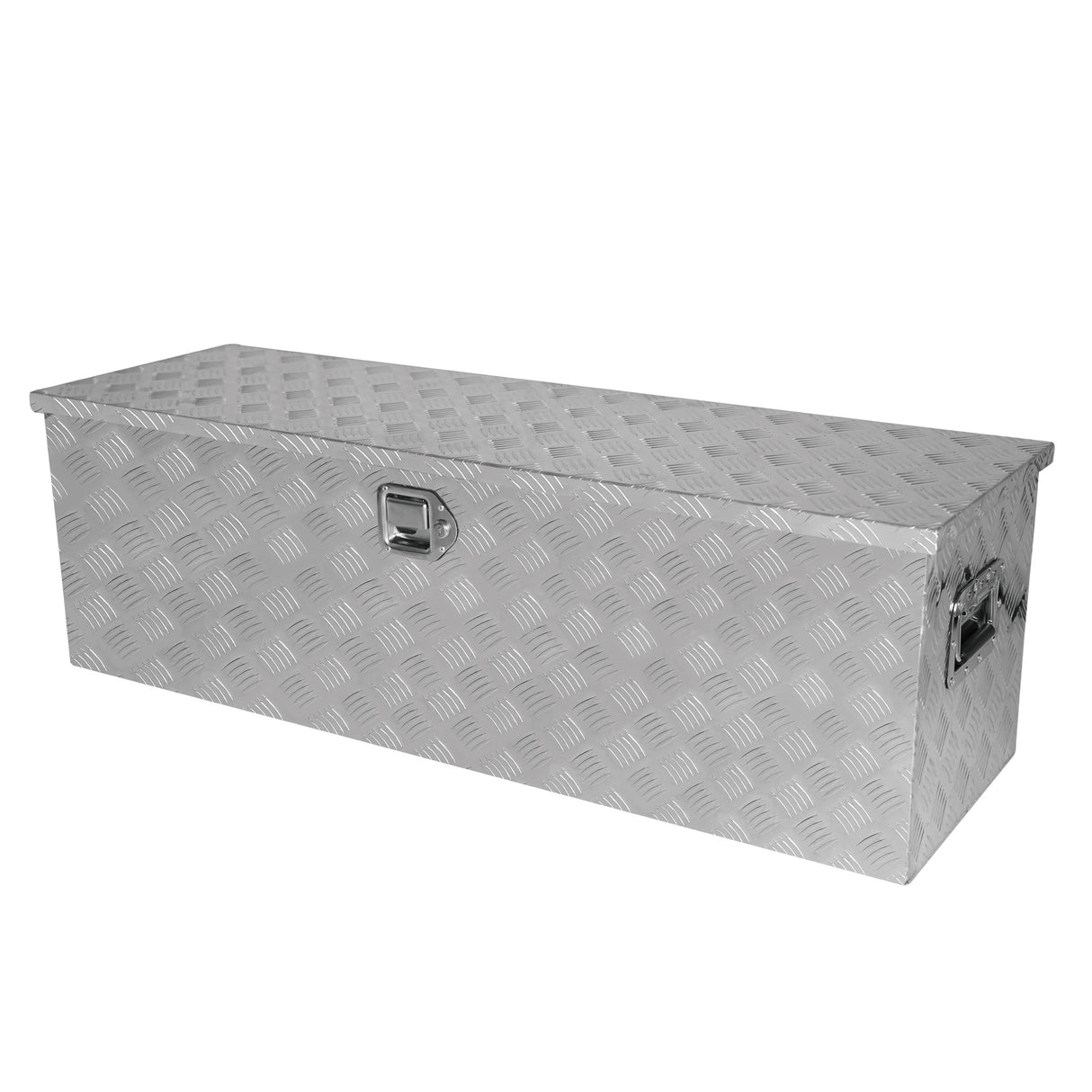 Cassetta degli attrezzi lunga placcata in alluminio argento resistente da 48 pollici, pianale per camioncino, rimorchio per camper, organizer impermeabile, sottoscocca con serratura e chiave (48"×15.2"×15.2")