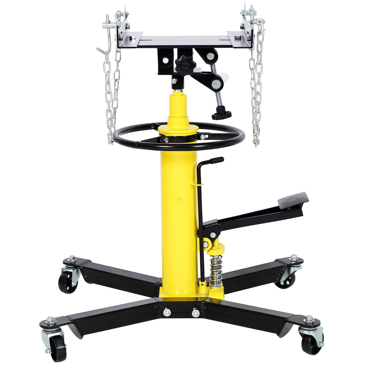 1660lbs Transmission Jacks Quick Lift Dual Spring Hydraulic Transmission 2 Stage w/ 360° for Car Lift 0.75 Ton Yellow