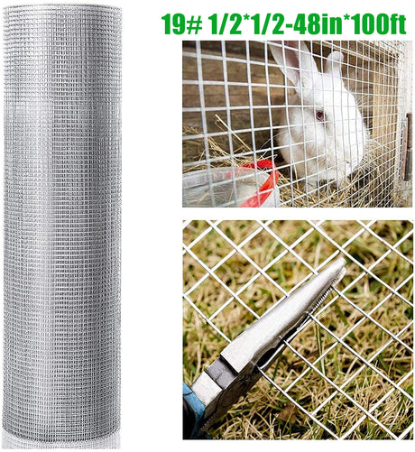 Hardware Cloth 1/2 inch 48in x 100ft 19 Gauge Hot-dip Galvanized After Welding Chicken Wire Roll Garden Plant Welded Metal Wire Fencing Rabbit Cages Snake Fence