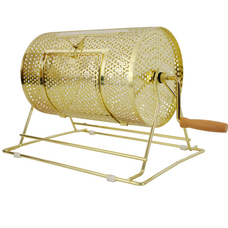 Raffle Ticket Spinner 12 x 8 Inch Drum Lottery Spinning Drawing Brass Plated Roll Box with Wooden Turning Handle Holds 2500 Tickets or 100 Ping Pong Balls for Events