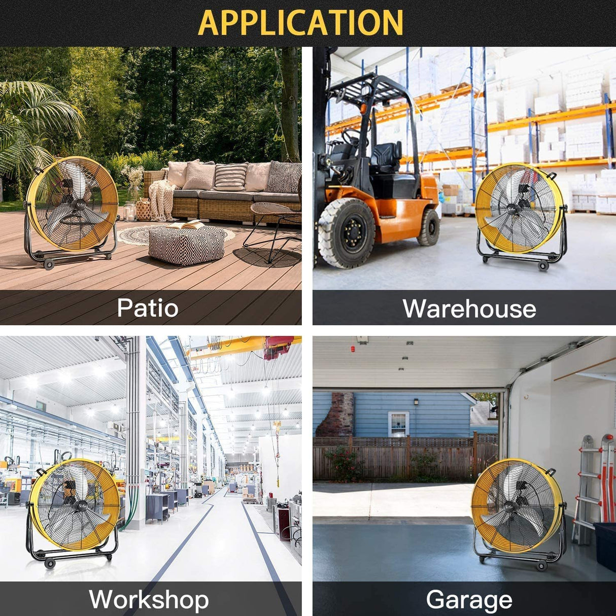 Simple Deluxe Circulation à 3 vitesses pour utilisation industrielle, commerciale, résidentielle et en magasin, mouvement d'air à haute vitesse de 24 pouces, ventilateur à tambour en métal robuste jaune