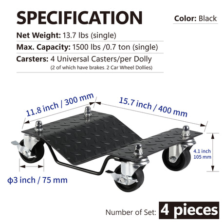 4-delige bandenwiel Dollies Dolly voertuig auto auto reparatie bewegende diamantgereedschap