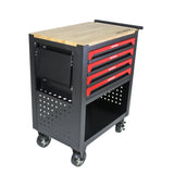 4 Drawers Multifunctional Tool Cart with Tool Set and Wooden Top Black