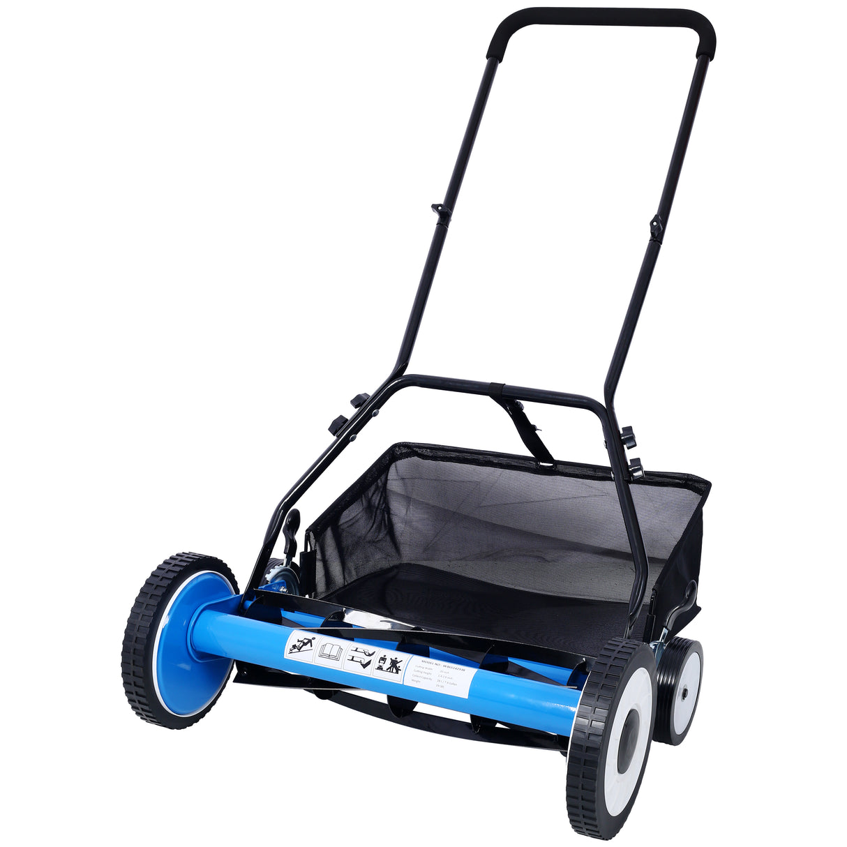 16-Inch 5-Blade Push Reel Lawn Mower with Grass Catcher 4 Wheels Blue