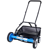 16-Inch 5-Blade Push Reel Lawn Mower with Grass Catcher 4 Wheels Blue