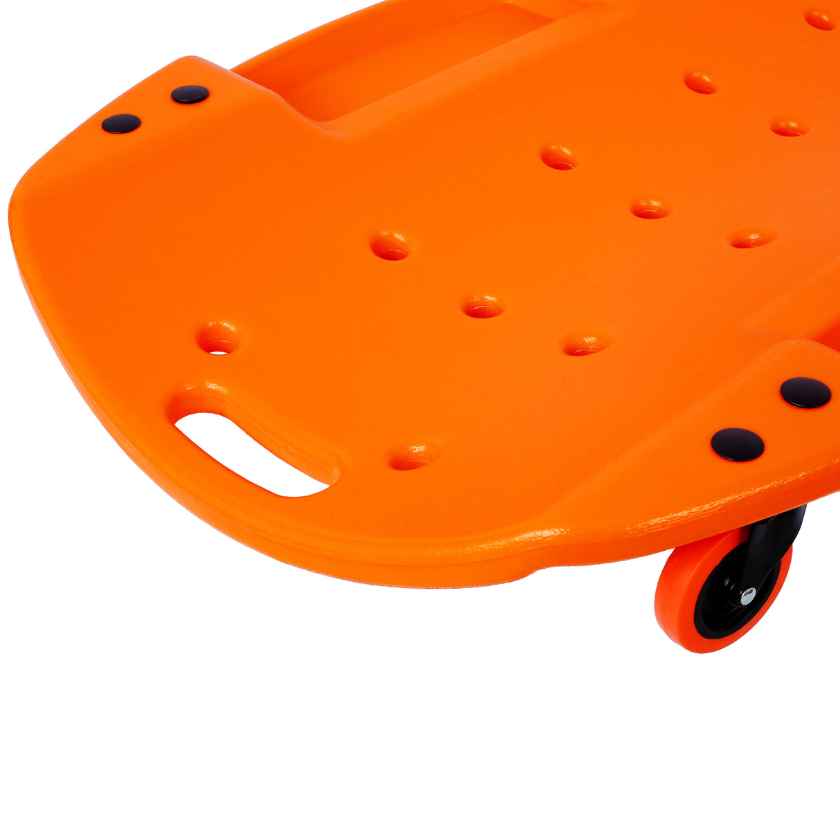 Creeper en plastique de 48 pouces, corps ergonomique moulé par soufflage en PEHD avec appui-tête rembourré et deux plateaux à outils, capacité de 440 lb, Orange