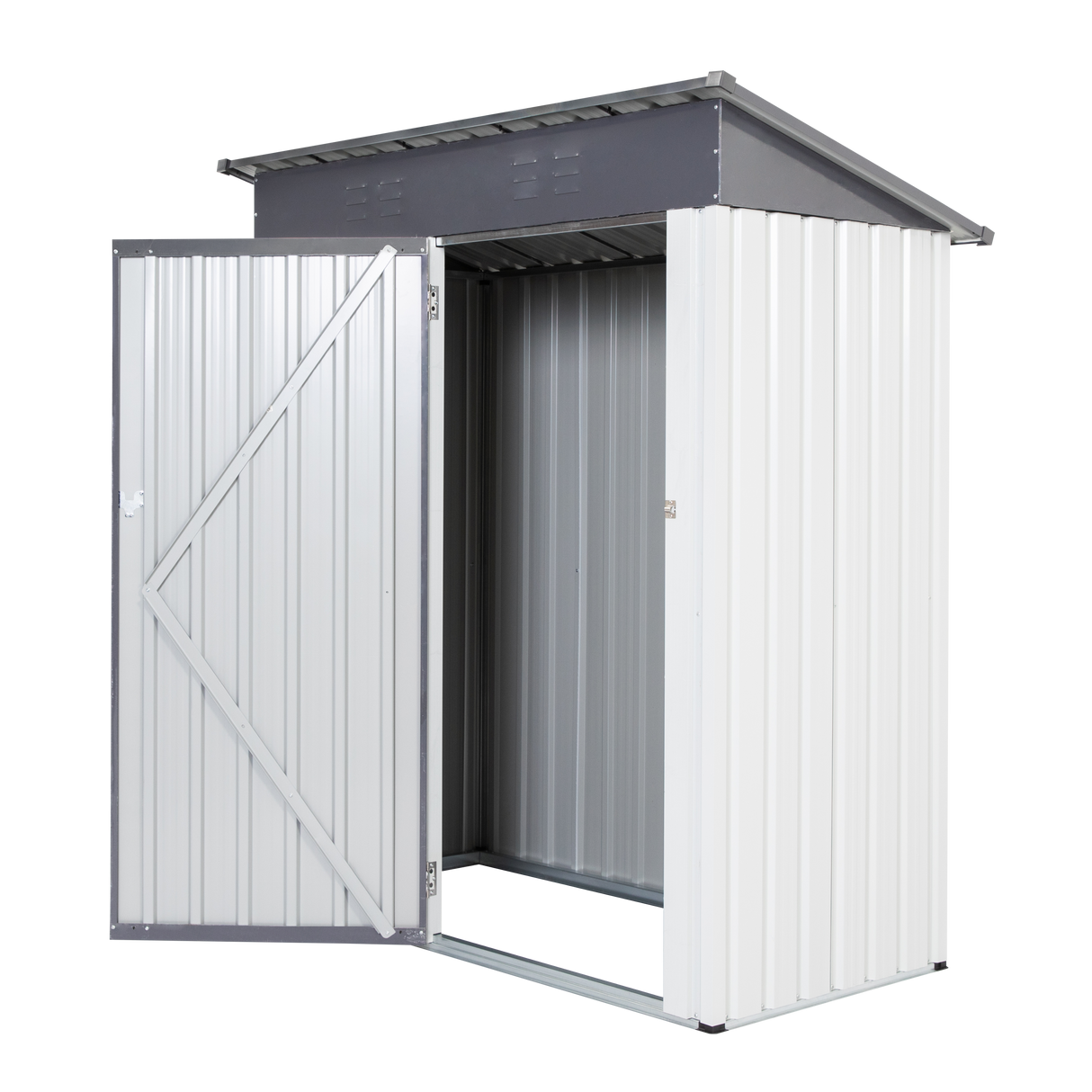 5x3x6ft Garden Metal Storage Lifter Shed Outdoor Storing Tools Rainproof Hinge Door Version Gray White