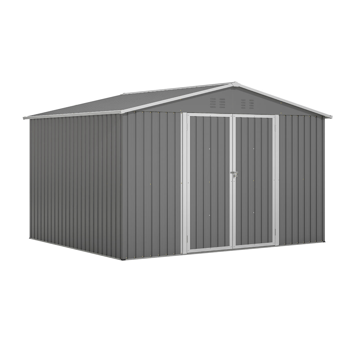 Hangar de rangement extérieur en métal, 10x8 pieds, résistant aux intempéries, avec portes verrouillables, outil pour jardin, Patio, arrière-cour, pelouse, gris