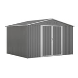 10X8 FT Outdoor Storage Shed Lahat ng Weather Metal na may Lockable Doors Tool para sa Patio ng Hardin sa Backyard Lawn Gray