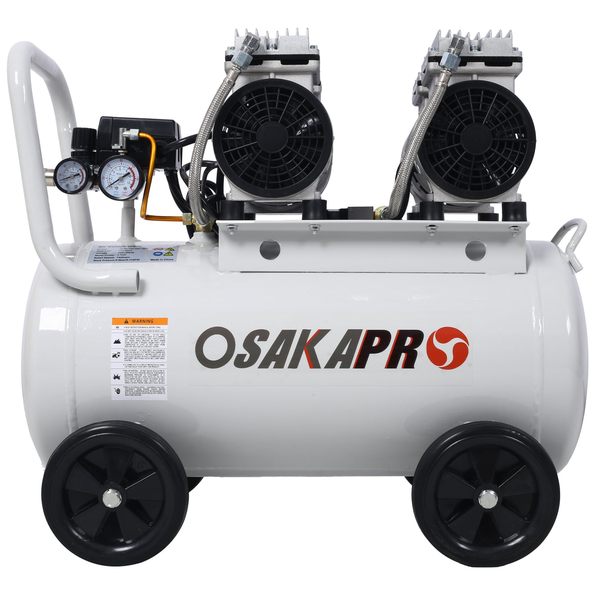 2.5 HP Silent Air Compressor 13 Gallon Oil-Free Electric Shop Portable Lightweight with Wheels 70 DBA Noise Level with Automatic Drain Valve Light Gray