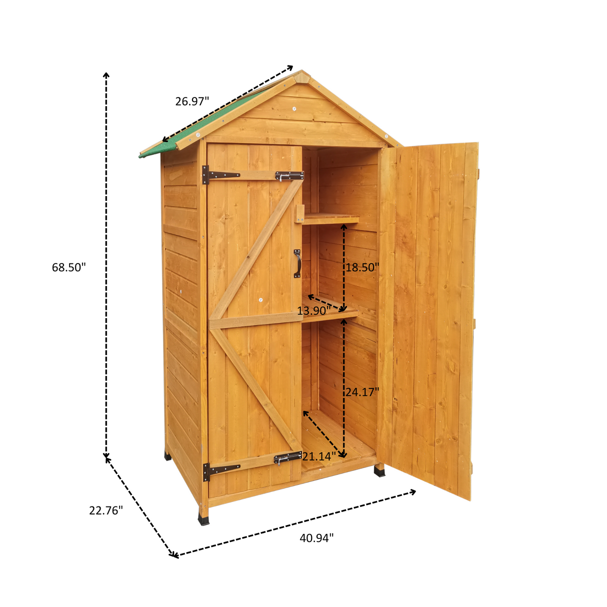 Capannone in legno naturale da 68,50 x 22,83 x 40,35 pollici per riporre gli attrezzi nel giardino sul retro