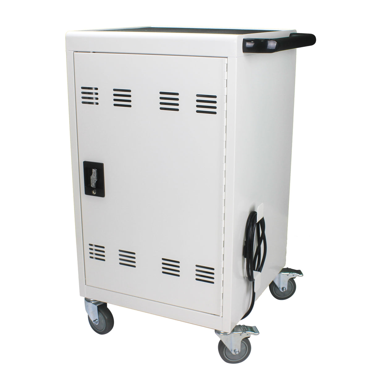 Mobile Charging Cart and Cabinet for Tablets Laptops 30-Device with Combination Lock White