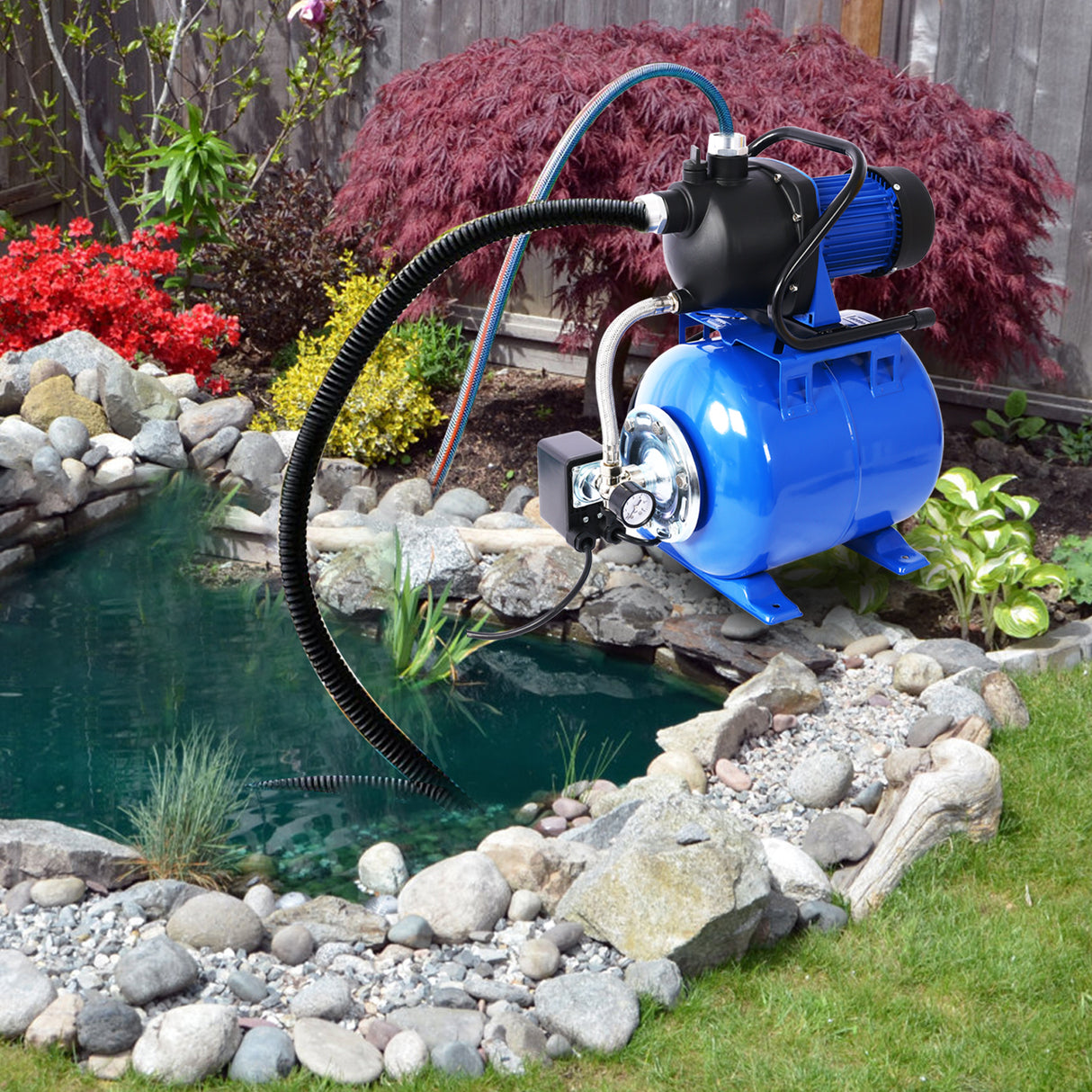 1.6HP Shallow Well Pump with Pressure Tank Garden Water Irrigation Automatic Booster Pump for Home Garden Lawn Farm