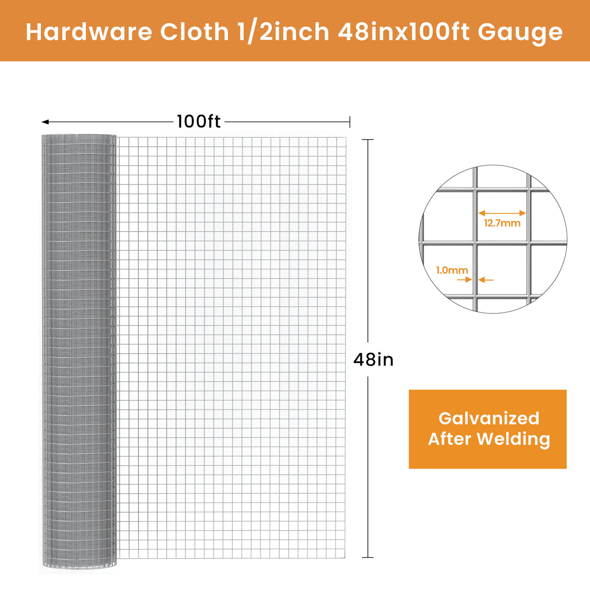 Hardware Cloth 1/2 inch 48" x 100' 19 Gauge