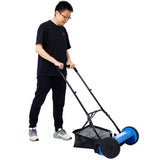 16-Inch 5-Blade Push Reel Lawn Mower with Grass Catcher Blue