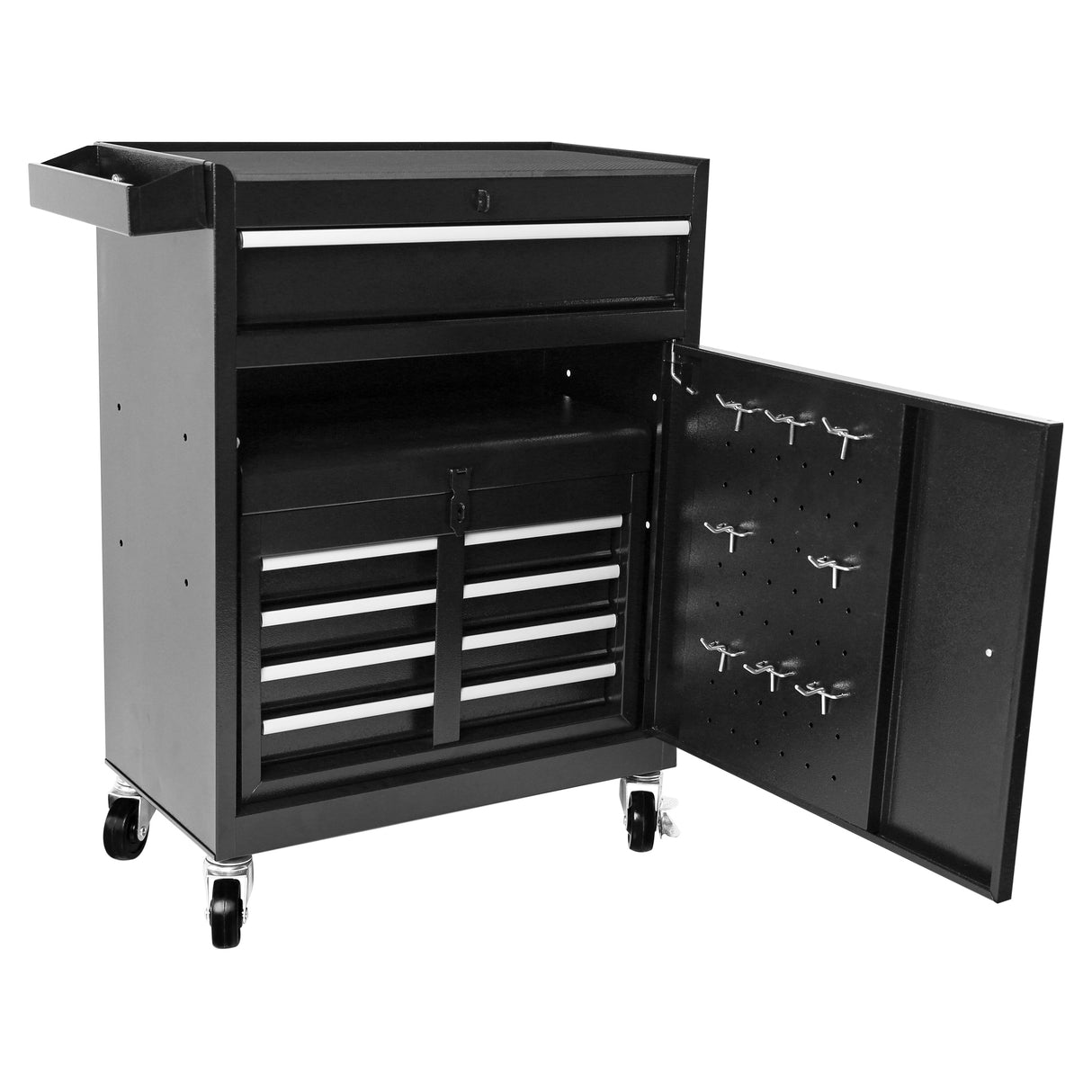 Rolling Garage Workshop Organizer Detachable 5 Drawer Tool Chest with Large Storage Cabinet and Adjustable Shelf Black