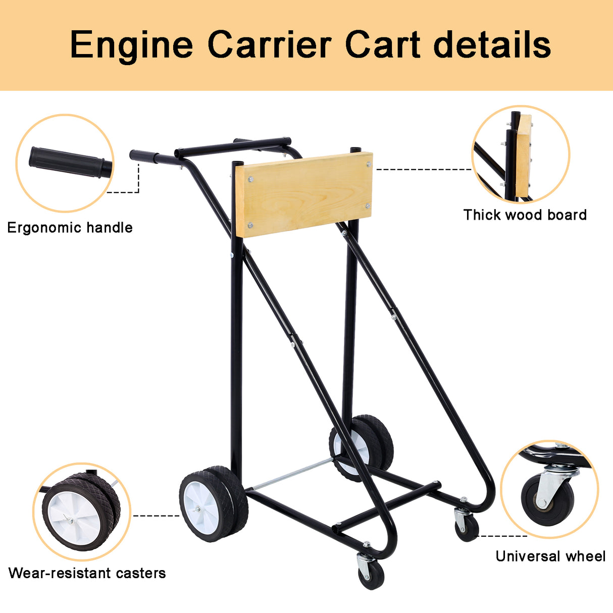 Outboard Boat Motor Stand Engine Carrier Cart Dolly para sa Storage 315lbs Weight Capacity w/Wheels (Wood)