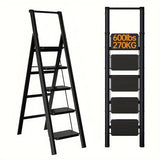 5-Step Ladder Folding Step Stool with Anti Slip Wide Pedals Lightweight and Easy to Carry Handle Multi-Purpose Steel Suitable for Home and Office Use