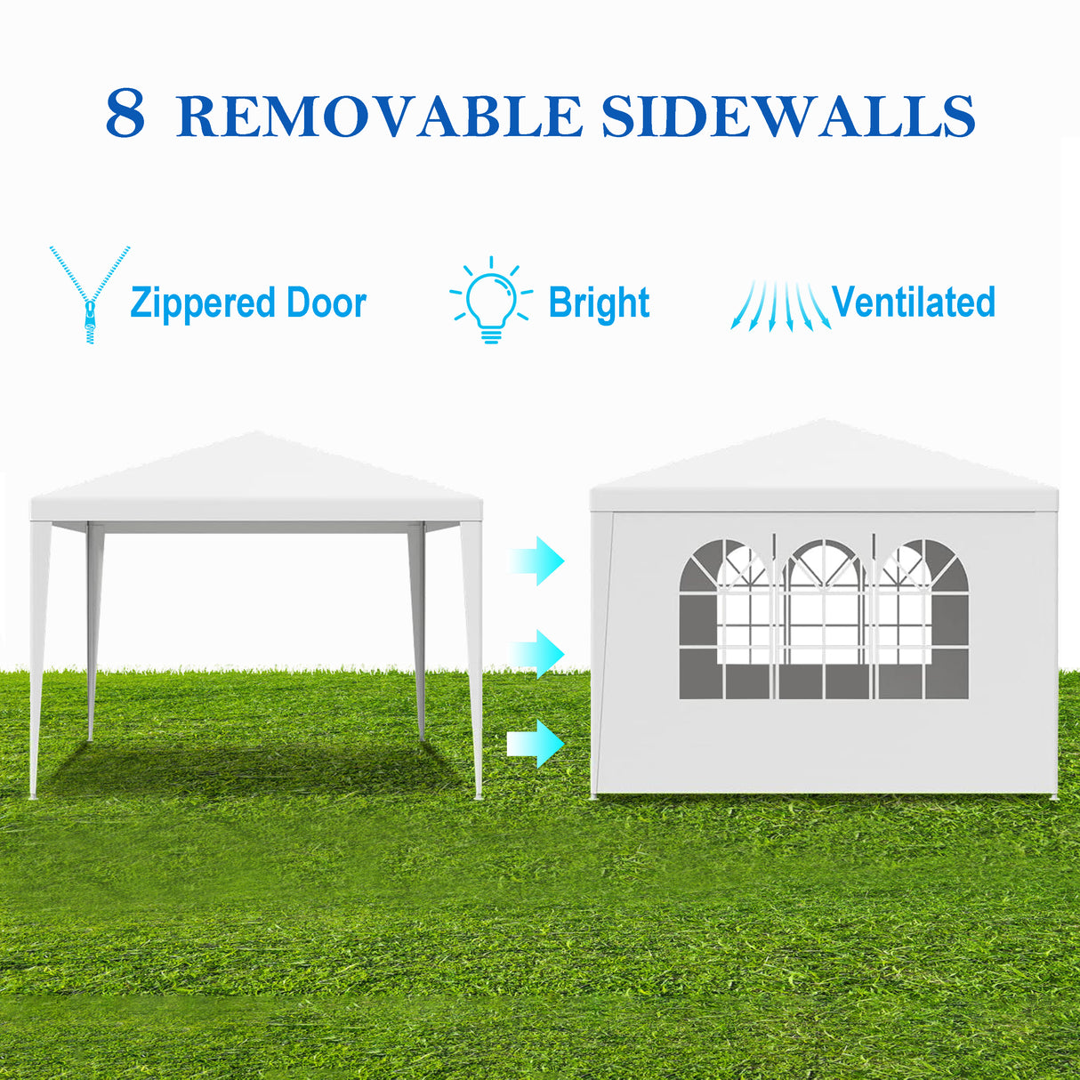 10'x10' Party Tent Outdoor Heavy Duty Gazebo Wedding Canopy + 4 na Matatanggal na Pader na Puti