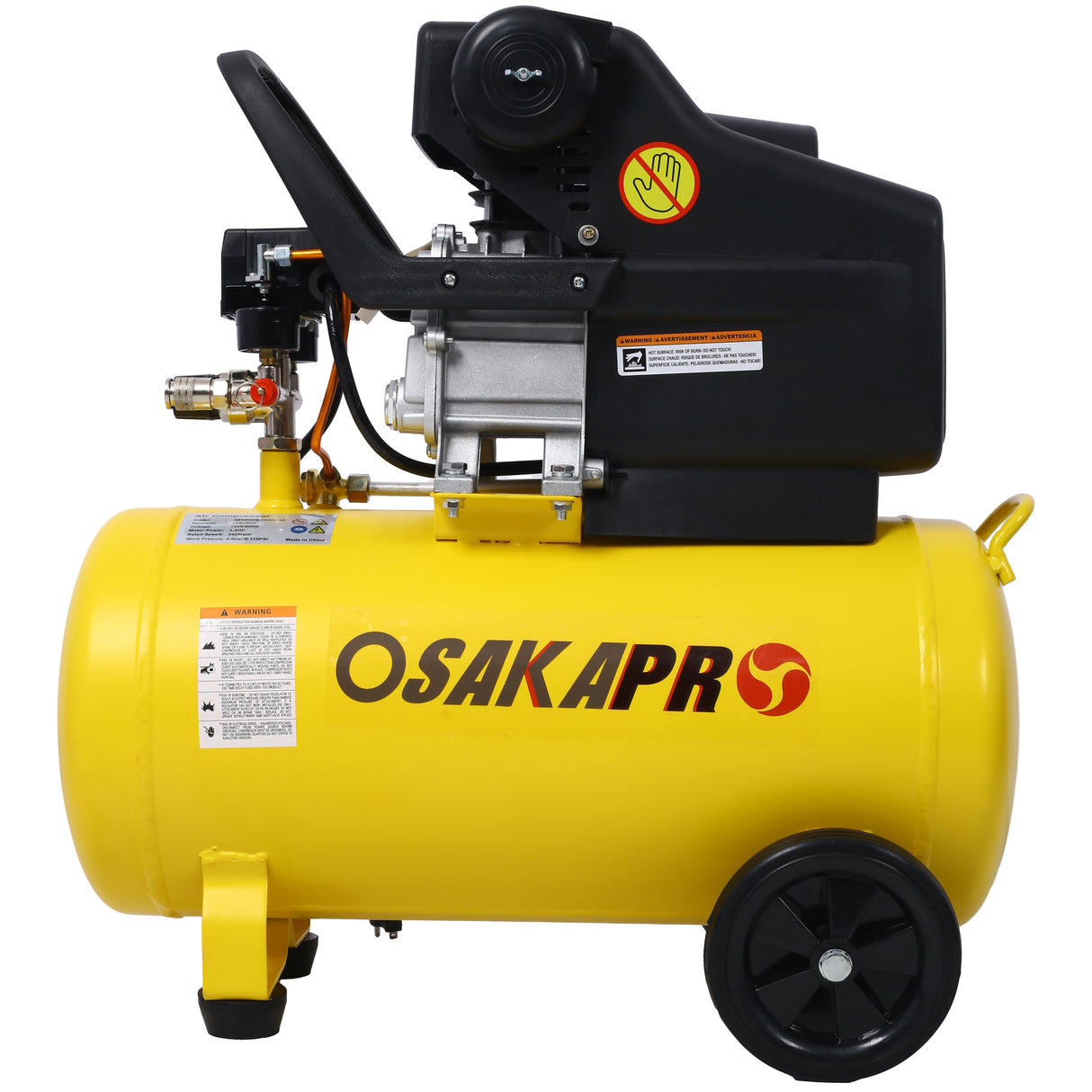 3.5HP Portable 10 Gallons Oil-Lubricated Air Compressor Tank Ultra Quiet Horizontal Adjustable Pressure with Built-in Wheel Yellow