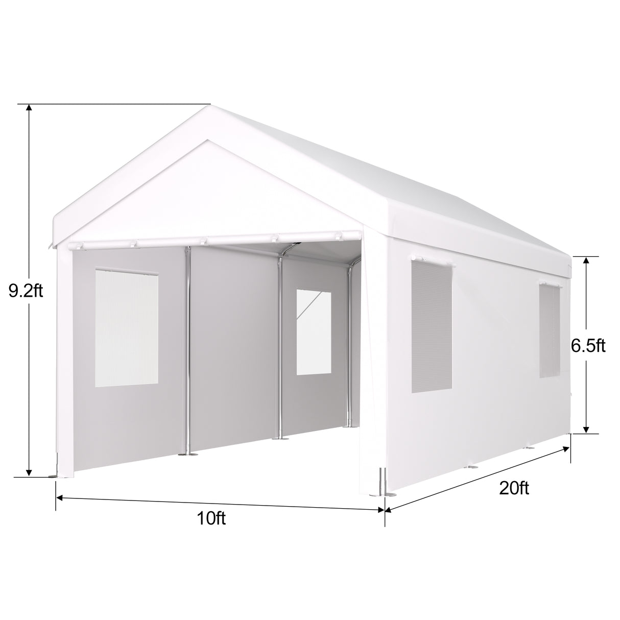 Abri d'auto 10' x 20', auvent de garage portable robuste avec 2 portes enroulables et 4 fenêtres ventilées