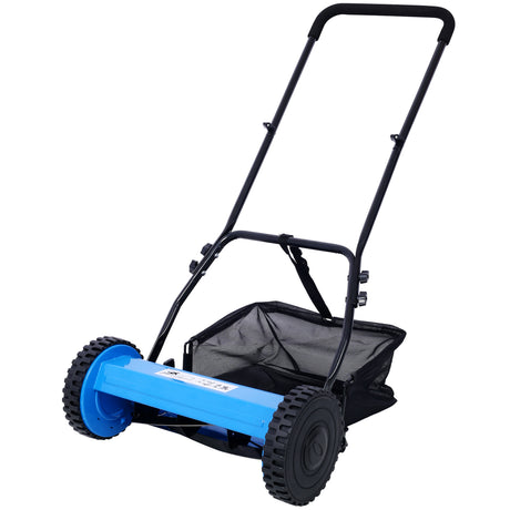 16-Inch 5-Blade Push Reel Lawn Mower with Grass Catcher Blue