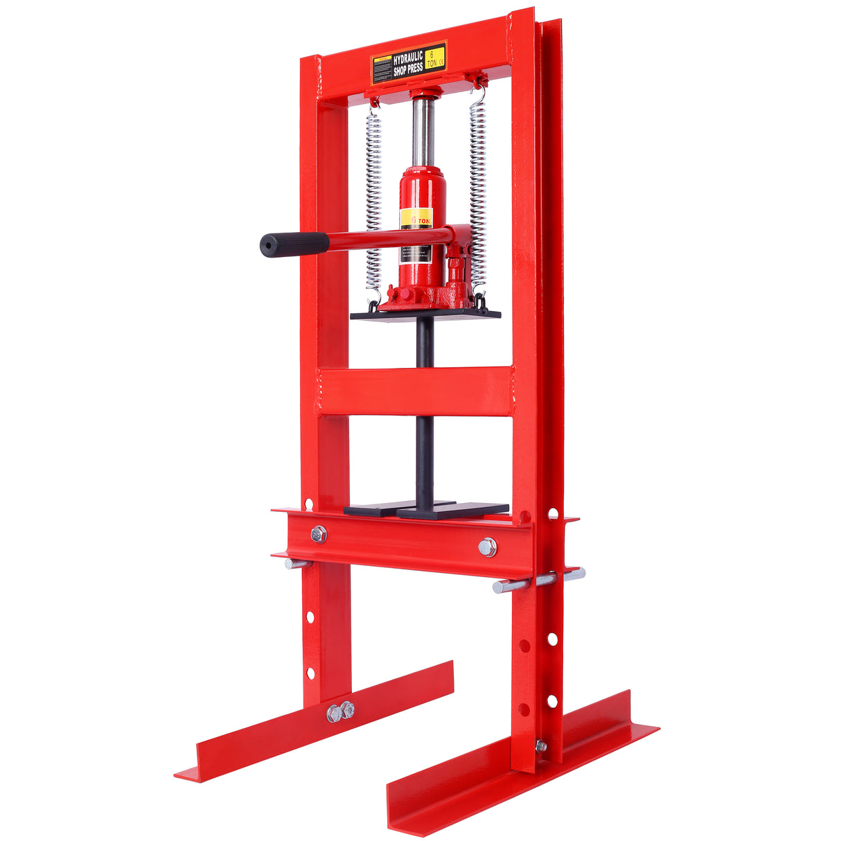 Hydraulic 6 Ton H-Frame Garage Floor Adjustable Shop Press with Plates--Red