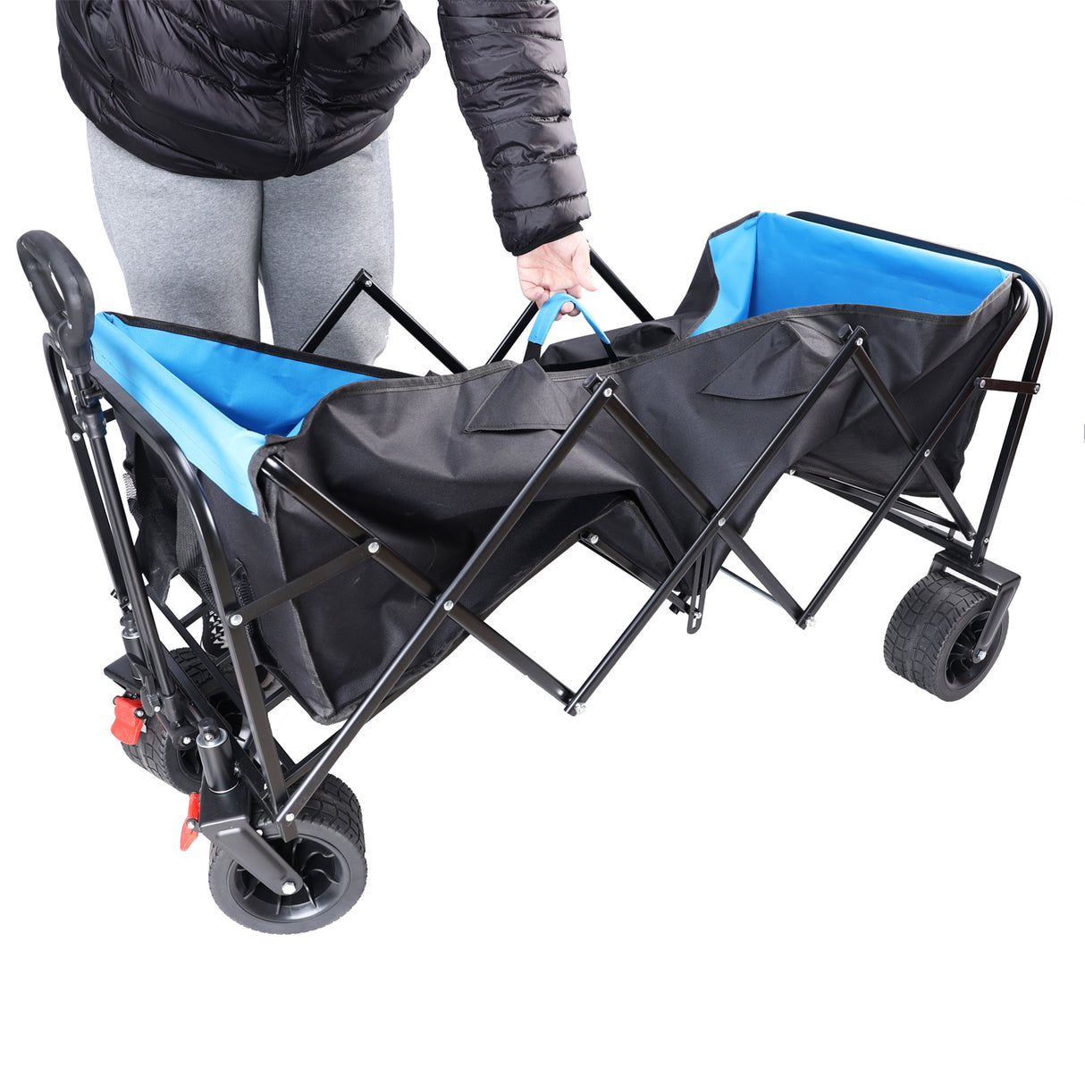 Big Large Capacity Folding Cart Extra Long Extender Wagon Garden Shopping Beach Black Blue