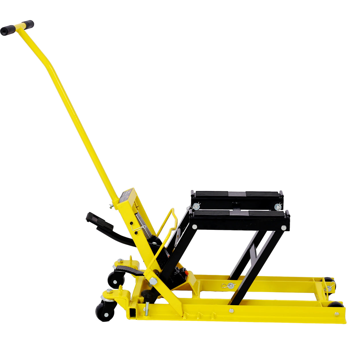 Hydraulic Motorcycle Lift Jack 1500 LBS Capacity ATV Scissor Portable Table na may 4 Wheels Foot-Operated Hoist Stand na may Tie Down Yellow