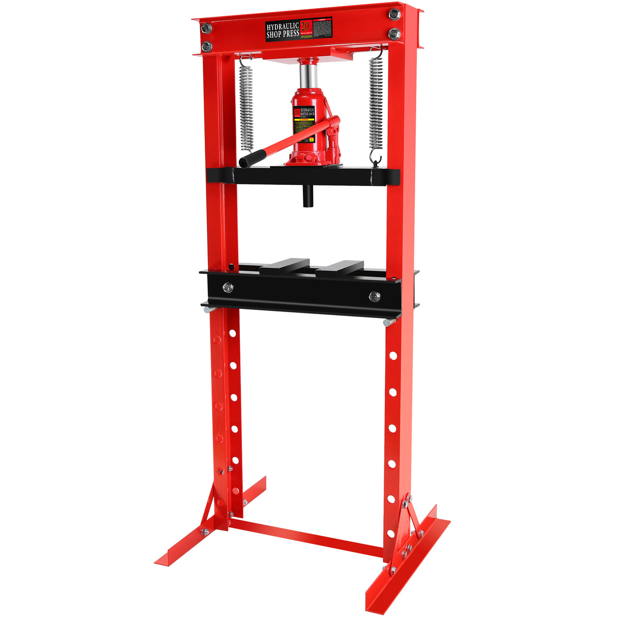 20 Ton Hydraulic Shop Floor Press Steel H-Frame Adjustable Working Table Stand Jack for Gears and Bearings Red