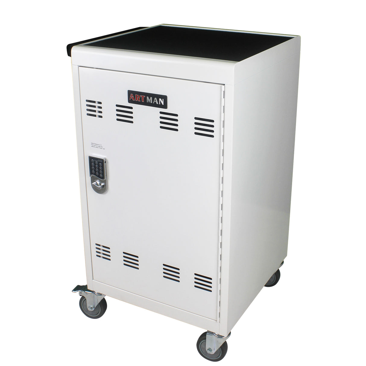 Mobile Charging Cart and Cabinet for Tablets Laptops 30-Device with Combination Lock White