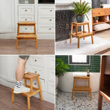 Acacia Wood Two Steps Stool Maliit na Sukat Parihaba 250 lbs Kapasidad