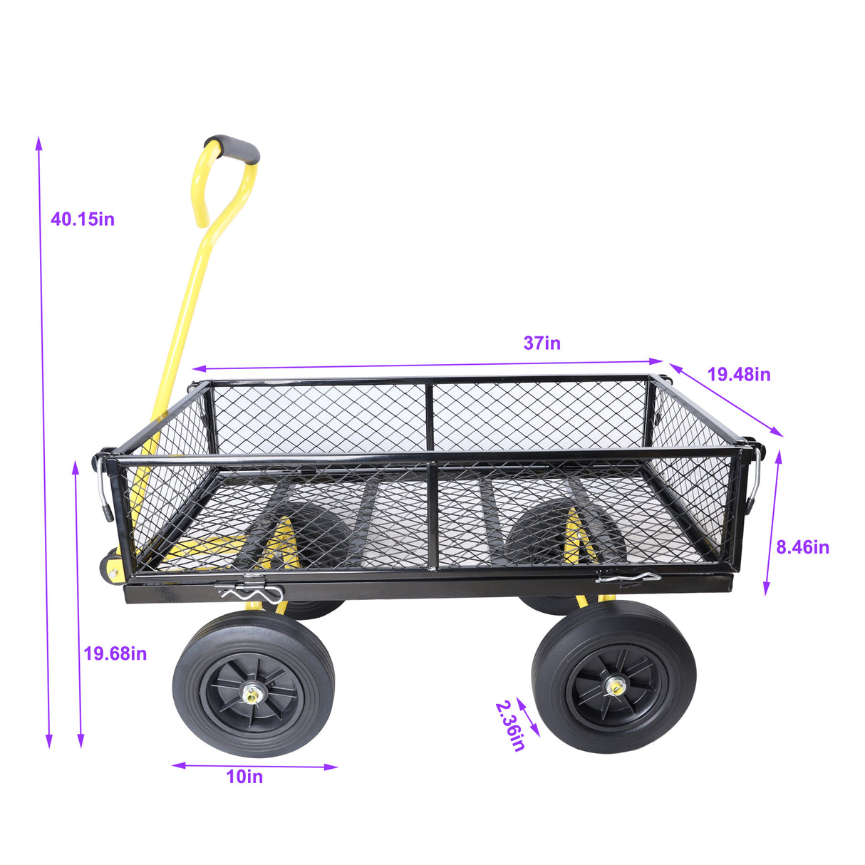 Solid Wheels Tools Wagon Cart Garden Trucks Transport Firewood Black Yellow