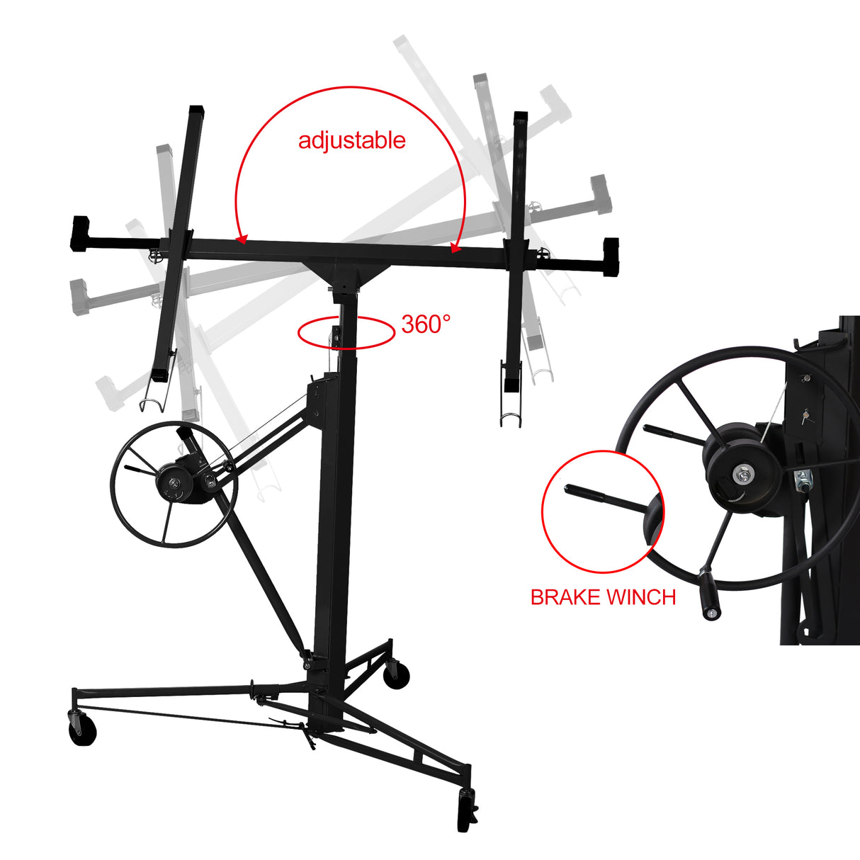 11' Lift Gipsplaatpaneel Takel Jack Lifter Zwart