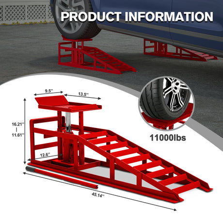 2 Pack Hydraulic Car Ramps 5T 11000lbs Low Profile Car Lift Service Ramps Truck Trailer Garage --Red