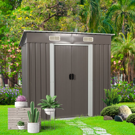 6ft x 4ft Outdoor Metal Storage Shed Grey