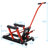 Hydraulic Motorcycle Lift Jack 1500 LBS Capacity ATV Scissor Portable Table with 4 Wheels Foot-Operated Hoist Stand for ATV UTV with Tie Down