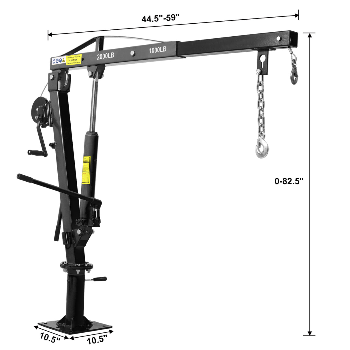 Hydraulic Pickup Truck Crane with Hand Winch Bed Hoist Jib 2000-Lb. Capacity Black