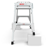 Aluminum Work Platform Large Size Step Stool Folding Portable Bench 40" Width Telescopic Feet 22" -27.5" Height Adjustable--Grey