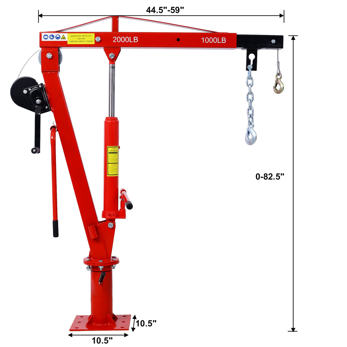 Grúa hidráulica para camioneta con brazo de elevación de plataforma con cabrestante manual de 2000 lb. Capacidad Rojo