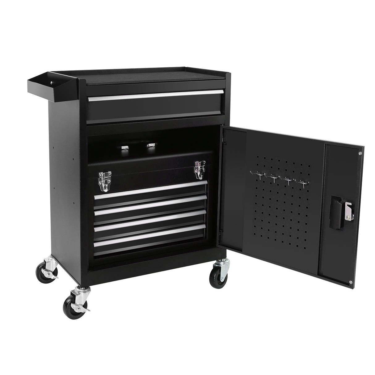 Rolling Garage Workshop Organizer Detachable 5 Drawer Tool Chest with Large Storage Cabinet Tool Box Organizer Black