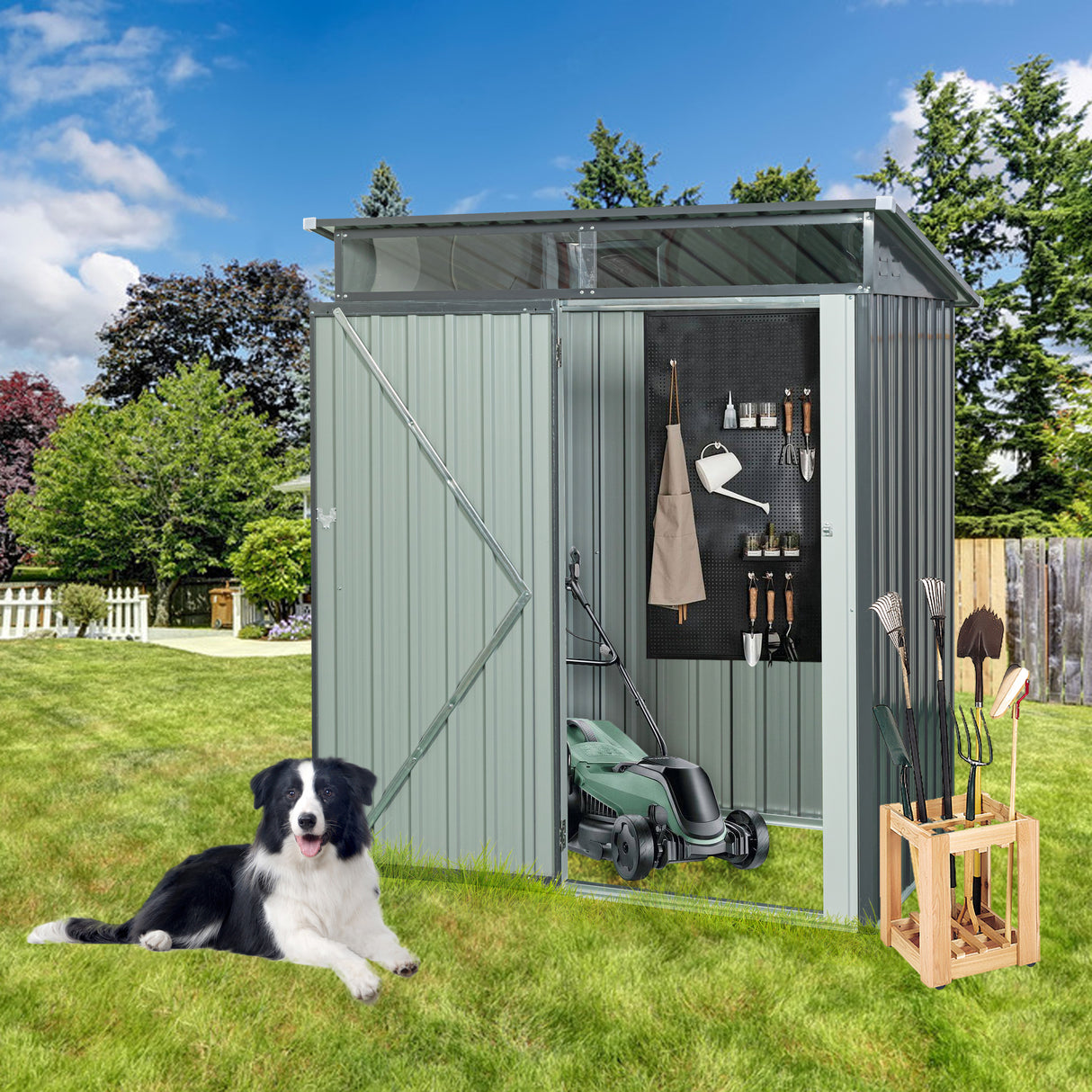 5 Fuß x 3 Fuß Outdoor-Lagerschuppen aus Metall, transparente Platte, grau