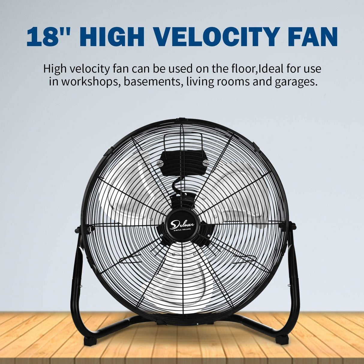 Confezione da 2 ventilatori da pavimento industriali in metallo resistente ad alta velocità da 18 pollici semplici deluxe a 3 velocità, silenziosi per uso domestico, commerciale, residenziale e in serra, per esterni/interni, neri