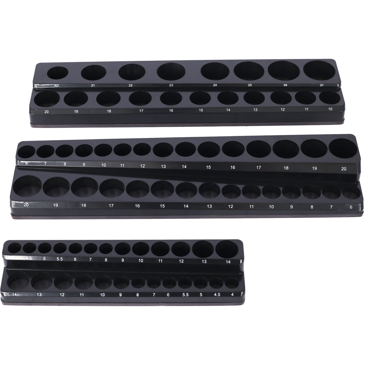 Ensemble de 6 supports de rangement de douilles magnétiques comprenant des plateaux métriques SAE de 1/4", 3/8" et 1/2" pouvant contenir 141 douilles de taille standard et de taille profonde (douille non incluse) - Vert et noir