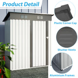 5 X 3 Ft Outdoor Storage Shed Galvanized Metal Garden na may Lockable Doors Tool Para sa Patio Lawn Backyard Trash Cans White