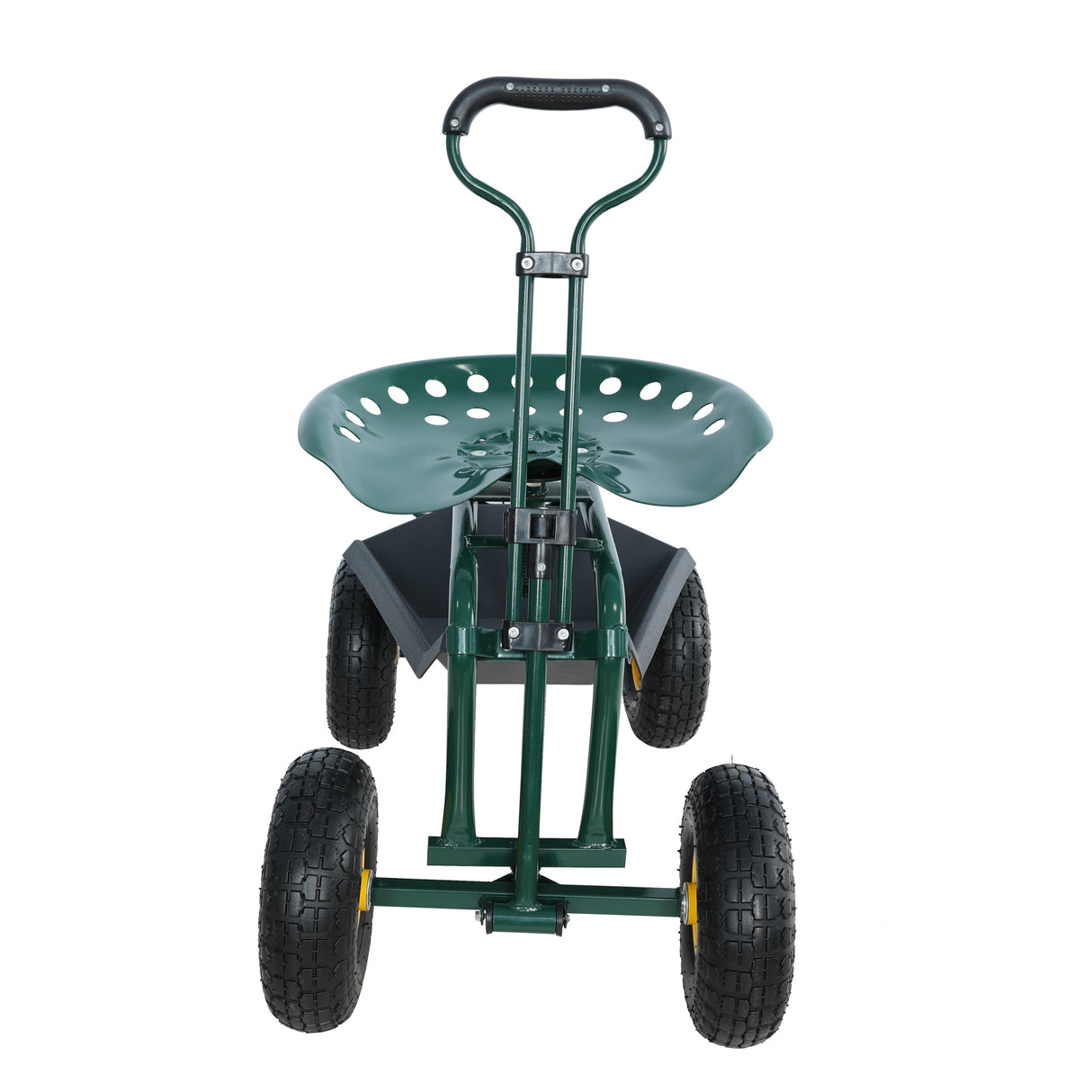 Chariot de jardin, chaise de travail roulante avec tabouret à roulettes pour plantation, siège pivotant à 360 degrés, station-wagon, scooter avec poignée de direction et plateau utilitaire pour cour et extérieur, vert