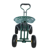 Chariot de jardin, chaise de travail roulante avec tabouret à roulettes pour plantation, siège pivotant à 360 degrés, station-wagon, scooter avec poignée de direction et plateau utilitaire pour cour et extérieur, vert