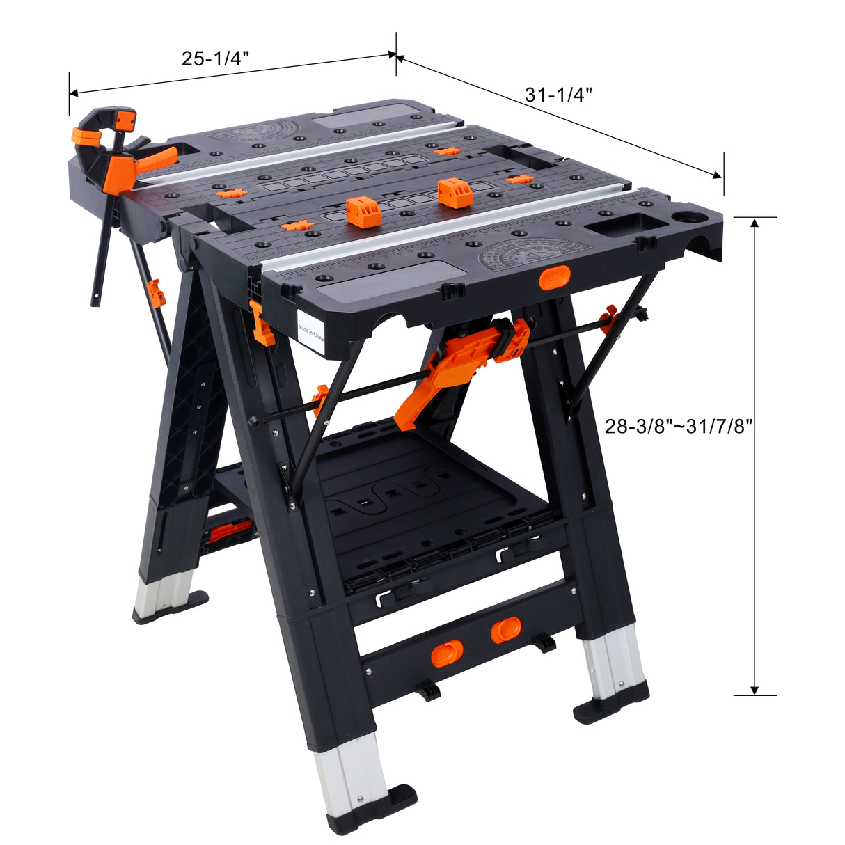 Table de travail pliante portable 2 en 1, chevalet et établi, grande capacité de charge avec 2 pinces